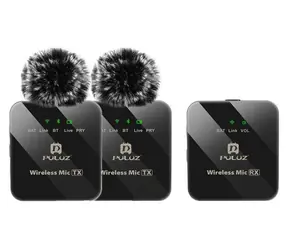 Puluz PU3154B / Drahtloses Ansteckmikrofon / 2 Sender + 1 Empfänger / Bluetooth / Reichweite 10 m