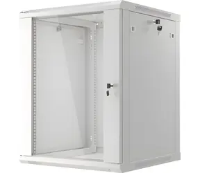 Lanberg WF01-6615-10S grau / Wandschrank 19" / 15 HE / 600 × 600 mm / Glastür / flach verpackt