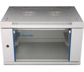 Extralink EX.8567 grau / Wandmontage-Rack / 19" / 6 HE / 600 x 600 mm / Glastür