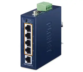 Planet ISW-504PT-E / Industrie-Switch / 1x 10/100 RJ45 / 4X 10/100 PoE+ / 802.3 bei 120 W / -40 bis 75 °C / IP40