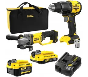 Stanley V20 SFMCD716 & SFMCG400 / Akku-Werkzeugset / Bohrmaschine & Winkelschleifer / 2,0 Ah + 4,0 Ah
