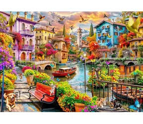 BlueBird Puzzle Dorf am Kanal / 2000 Teile / 98 x 69 cm