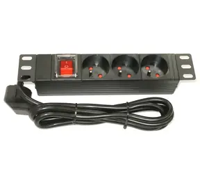 Xtendlan 10"-Verteilerfeld 3x230V schwarz / Verlängerungskabel / 3 Steckdosen / Schalter / 1,8 m