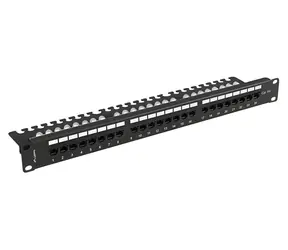 Lanberg Patchpanel, 24 Ports, CAT.6A, mit Ablage, schwarz / Patchpanel / 1 HE / 19" / RJ-45 / UTP