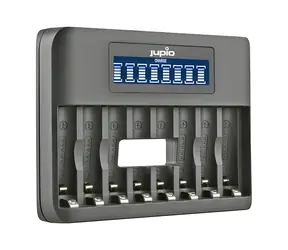 JUPIO Octo Akkuladegerät mit LCD-Display / Akkuladegerät / USB / 1-8x AA/AAA