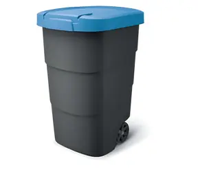 Prosperplast Wheeler Abfalleimer 95 l, anthrazit, blauer Deckel / Kunststoff / H 76,2 × B 49,6 cm