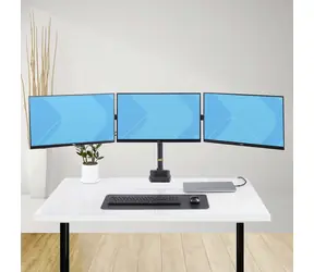 StarTech Tischhalterung für 3 Monitore, schwarz / Ständer für drei Monitore / bis zu 27 Zoll / Tragkraft 21 kg / Federarme