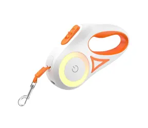 Rojeco Automatische Leine 3 m orange / LED-Taschenlampe + RGB-Hintergrundbeleuchtung / bis zu 15 kg