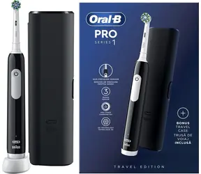 Oral-B Pro 1 CrossAction schwarz / Elektrische Zahnbürste / 3 Reinigungsmodi / 2-Minuten-Timer / Reiseetui
