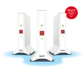 AVM FRITZ! Mesh-Set 4200 (3-teilig) weiß/rot / Mesh-Set / Wi-Fi 6E / 4200 Mbit/s / Dualband / Gigabit-LAN