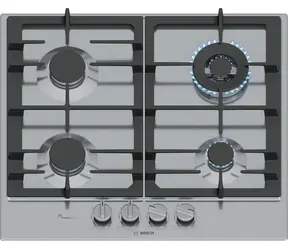 BOSCH PCH6A5I90 Serie 6 Edelstahl-Schwarz / Gaskochfeld / 60 cm / 4 Brenner / Gusseiserne Topfträger