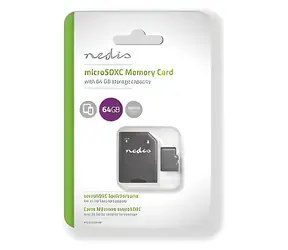 Nedis microSDXC 64 GB / Speicherkarte / UHS-I / Lesen: 100 MB/s / Schreiben: 45 MB/s / inkl. SD-Adapter