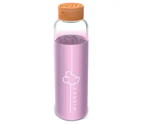 STOR Glasflasche mit Mickey-Mouse-Hülle, 585 ml / Trinkflasche / Silikonhülle / Glas