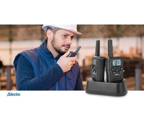 Alecto 2er-Set Walkie-Talkies, schwarz / Reichweite 10 km / 8 Kanäle / PTT/VOX / USB-C-Ladestation