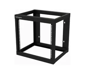 StarTech Wandmontiertes offenes Rack 9U schwarz / Wandmontierter 19"-Schrank / 550 × 457 mm / Tragfähigkeit 80 kg