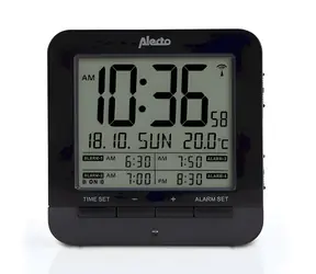 Alecto AK-20 schwarz / Wecker mit Thermometer / DCF-gesteuerte Uhr / 4 Alarme
