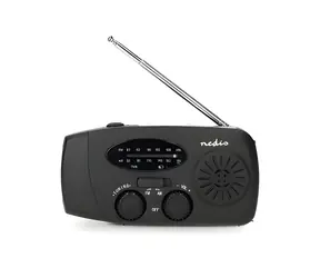 Nedis Notradio Schwarz / Tischradio / AM/FM / Batteriebetrieben / USB-betrieben / Kurbelbetrieben