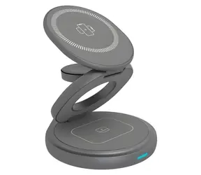 Icy Box IB-SH101-CH grau / Ladestation / 3-in-1 faltbar / Magnetisch / Schnellladefunktion / Aluminium