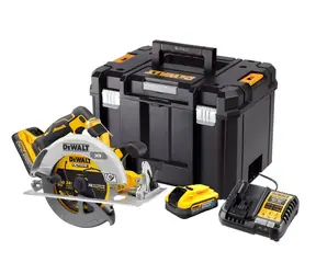 DeWalt Akku-Kreissäge POWERSTACK / Akku-Kreissäge / 18 V / 190 mm Sägeblatt / 2 x 5,0 Ah Akkus / Ladegerät / Koffer