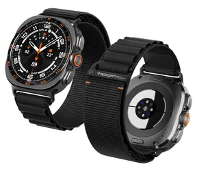 Spigen Textilarmband für Samsung Galaxy Watch 9/8 (46/44/40 mm), schwarz / Nylon / Metallschließe