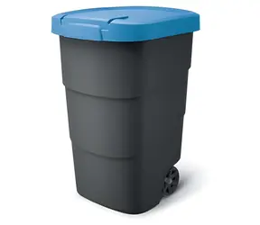 Prosperplast Wheeler Abfalleimer 90 l anthrazit mit blauem Deckel / Kunststoff / Höhe 78,3 cm