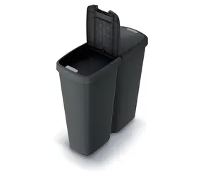 Prosperplast Abfalleimer COMPACTA Q DUO, recycelt, schwarz / 50 l / Kunststoff / schwarzer Deckel