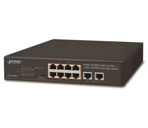 Planet FSD-1008HP / PoE-Switch / 10x 100 Mbit/s / 8x PoE 802.3at 120 W / VLAN / lüfterlos