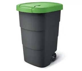 Prosperplast Wheeler Abfalleimer 95 l, anthrazit, grüner Deckel / Kunststoff / H 76,2 × B 49,6 cm