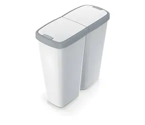 Prosperplast Abfallbehälter COMPACTA Q DUO Asche / 50 l / Kunststoff / hellgrauer Deckel