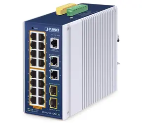Planet IGS-4215-16P2T / Industrieller Switch / L2/L4 Managed / 16x Gigabit PoE+ RJ-45 / 2x SFP / IP30