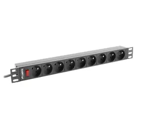 Lanberg PDU schwarz / Rack-Steckdosenleiste / 19" / 1 HE / 9 Steckdosen / 16 A / 3 m