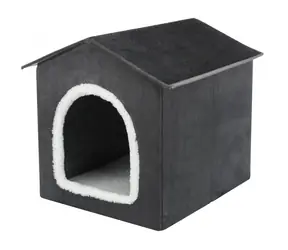 TRIXIE Weiches Hundehaus LIVIA dunkelgrau/weiß / 38 x 41 x 44 cm / Faltbar / Für kleine Hunde und Katzen