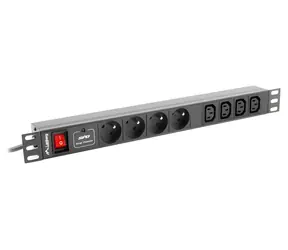 Lanberg PDU-Rackschiene 19" schwarz / Steckdosenleiste / 1 HE / 4X IEC C13 / 16 A / 2 m Kabel