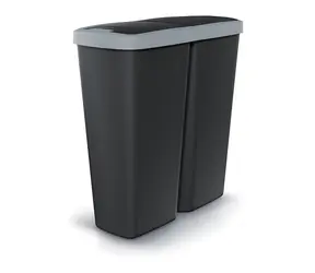 Prosperplast COMPACTA Q DUO 50 l, schwarz, hellgrauer Deckel / Abfalleimer für sortierten Abfall / Kunststoff / 56,5 × 24,5 cm