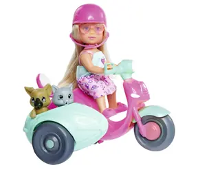 Simba Puppe Evička auf einem Roller mit Beiwagen / 12 cm / ab 3 Jahren