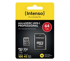 INTENSO microSDXC Professional 64 GB / Speicherkarte / UHS-I / Klasse 10 / 90 MB/s / inkl. SD-Adapter