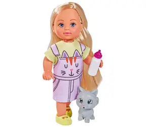Simba Puppe Evička im Katzenkleid / 12 cm / mit Katze und Trinkflasche