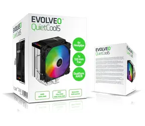 Evolveo QuietCool5 schwarz / CPU-Kühler / 6x Heatpipes / 120-mm-Lüfter / ARGB / TDP 240 W