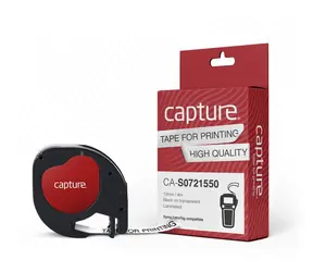 Capture Etikettenband 12 mm schwarz auf weiß / Etikettendruckerband / 4 m / kompatibel mit Dymo LetraTag