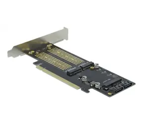 PCIe x16-Karte mit DeLock / 2x M.2 Key B + 1x mSATA / SATA + NVMe SSD