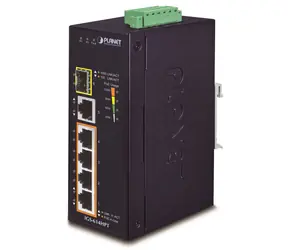 Planet IGS-614HPT / Industrieller PoE-Switch / 5x 1000Base-T / 1x SFP / 4X PoE 802.3at / -40~75°C / DIN