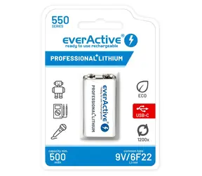 EverActive Akku 9V (6F22) / Akku / Li- ION / 550 mAh / USB-C