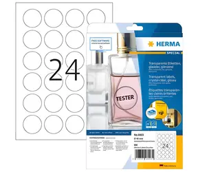 Herma Runde transparente Etiketten  40 mm / Etiketten / A4 / glänzend / Laser / permanent / 600 Stück.