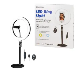 LogiLink Stativ mit LED-Ringlicht / Stativ / Fernauslöser /  25 cm / 700 lm