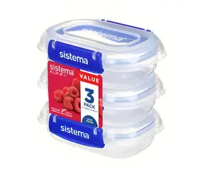 Sistema KLIP IT PLUS blau / Set wasserdichter Lebensmittelbehälter / 3 x 0,18 l / 2 Clips / BPA-frei