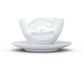 FIFTYEIGHT Kaffeetasse Lachend weiß / Tasse / Porzellan / 0,2 l / mit Untertasse