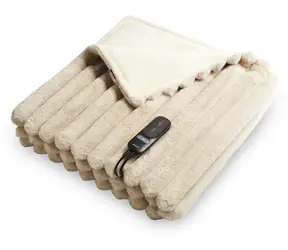 Duux DXOB01 Yentl Cuddle Stripped Rabbit beige / Heizdecke / 200 x 200 cm / 9 Heizstufen / Timer 1-9 h
