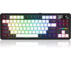 Redragon Wildslash LCD Pro K746WB-RGB-PRO weiß-schwarz / Gaming-Tastatur / mechanisch / LCD-Display / RGB / kabellos