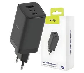 Allity ATC-01-65WACC Multiport-USB-Schnellladegerät GaN 65W schwarz / 1x USB-A / 2x USB-C / PD / QC