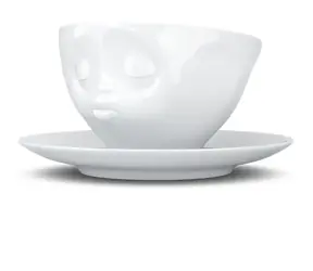 FIFTYEIGHT PRODUCTS Kaffeetasse Küssend weiß / Tasse / 200 ml / Porzellan / Mit Untertasse / Spülmaschinen- und mikrowellengeeignet